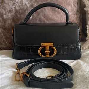 Chic Black Small faux leather Handbag with copper Gold Hardware